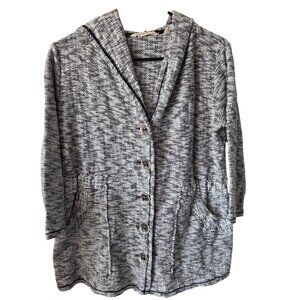 Soft Surroundings US Womens Size S Gray Hooded Button-Up Knit Cardigan Pockets